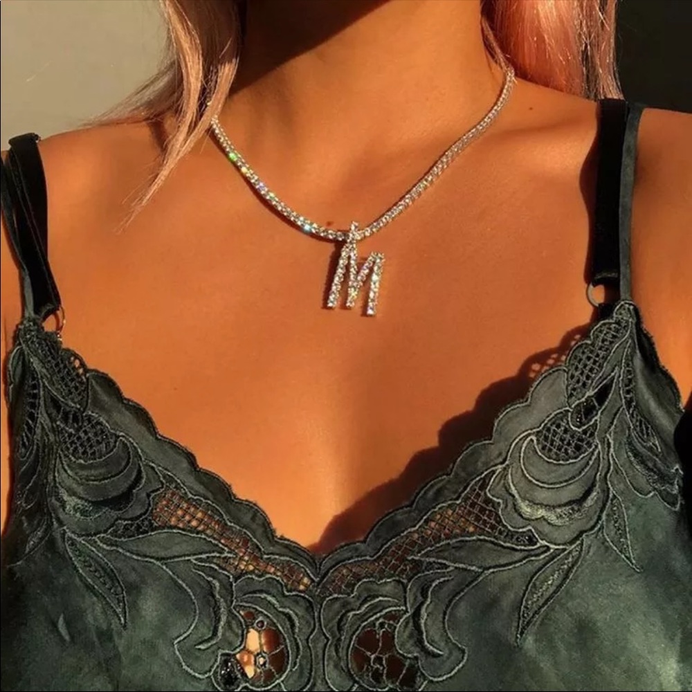 New Women’s Silver Plated Letter Diamond Necklace - Picture 4 of 6